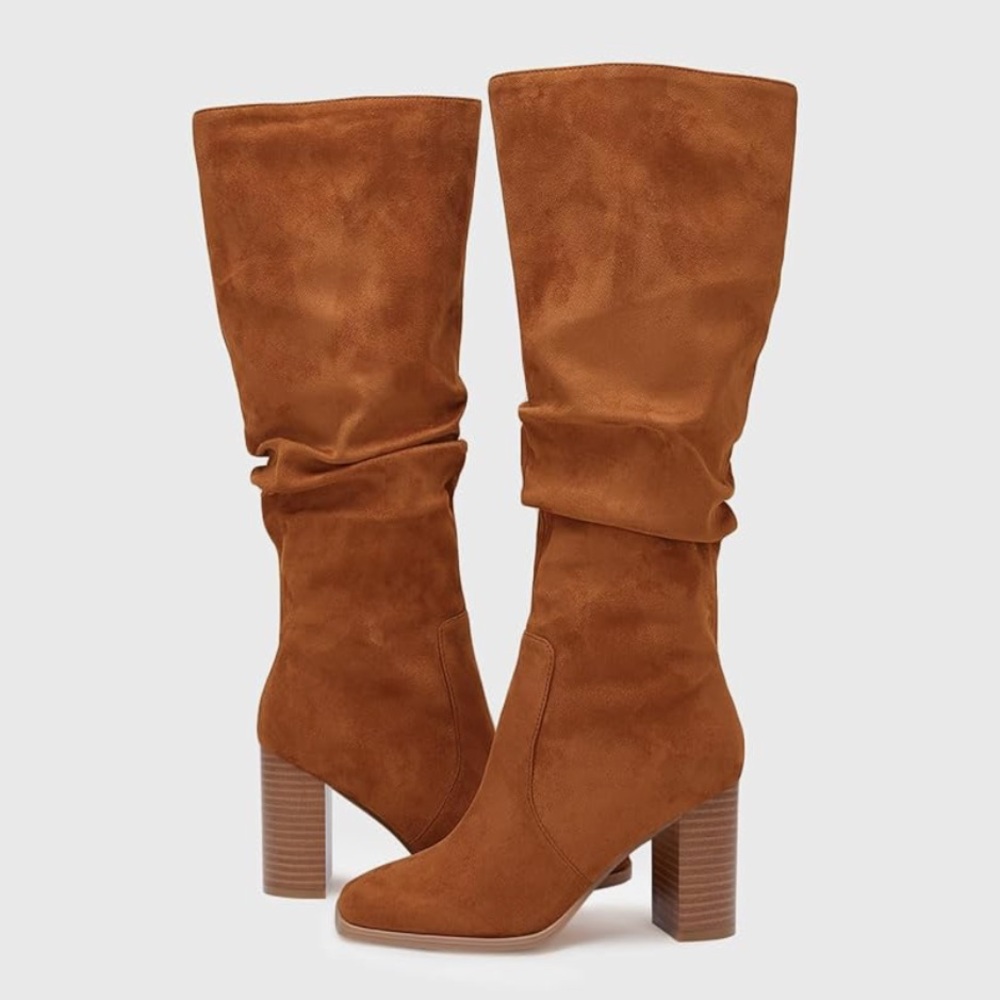 •JULIET HOLY• Knee-High Chunky Heel Square Toe Side Zip Boots // NIB